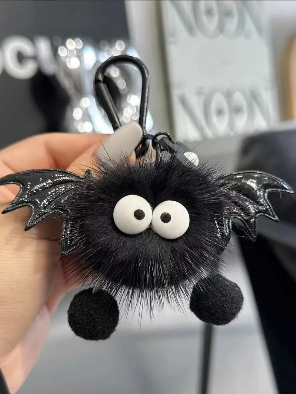 Black Fuzzy Bat Pom Keychain/Bag Accessory